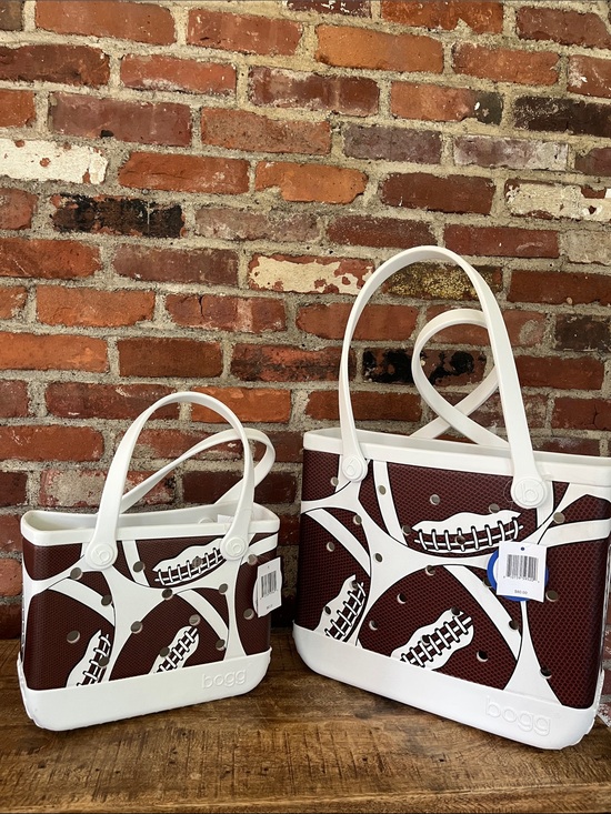 BOGG BAG Handbags - BOGG football Tote - Brown Football Print with White Trim